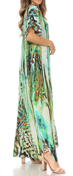 Sakkas Vicky Women's Casual Long Print Short Sleeve Petite Beach Maxi Caftan Dress - Buy One Get One Free dresses La Vie Bien Sakkas Vicky Women's Casual Long Print Short Sleeve Petite Beach Maxi Caftan Dress - Buy One Get One Free