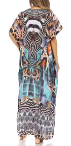 Sakkas Vicky Women's Casual Long Print Short Sleeve Petite Beach Maxi Caftan Dress - Buy One Get One Free dresses La Vie Bien Sakkas Vicky Women's Casual Long Print Short Sleeve Petite Beach Maxi Caftan Dress - Buy One Get One Free