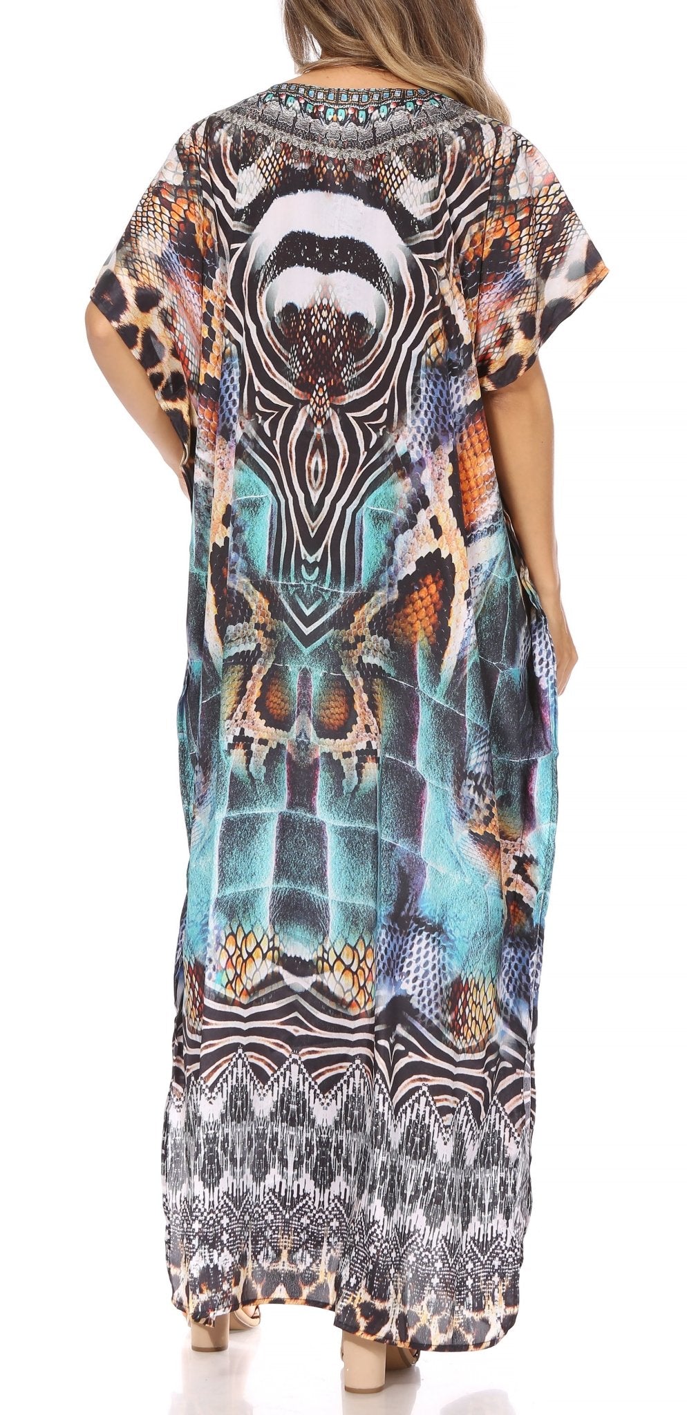 Sakkas Vicky Women's Casual Long Print Short Sleeve Petite Beach Maxi Caftan Dress - Buy One Get One Free dresses La Vie Bien Sakkas Vicky Women's Casual Long Print Short Sleeve Petite Beach Maxi Caftan Dress - Buy One Get One Free