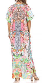 Sakkas Vicky Women's Casual Long Print Short Sleeve Petite Beach Maxi Caftan Dress - Buy One Get One Free dresses La Vie Bien Sakkas Vicky Women's Casual Long Print Short Sleeve Petite Beach Maxi Caftan Dress - Buy One Get One Free