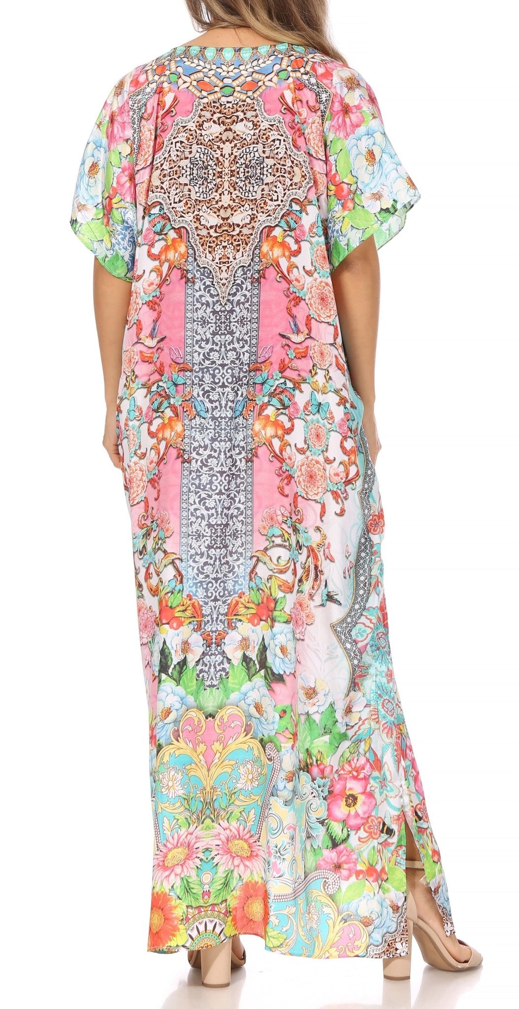 Sakkas Vicky Women's Casual Long Print Short Sleeve Petite Beach Maxi Caftan Dress - Buy One Get One Free dresses La Vie Bien Sakkas Vicky Women's Casual Long Print Short Sleeve Petite Beach Maxi Caftan Dress - Buy One Get One Free