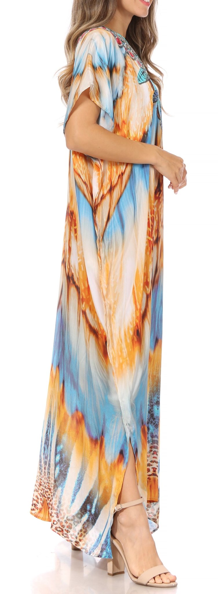 Sakkas Vicky Women's Casual Long Print Short Sleeve Petite Beach Maxi Caftan Dress - Buy One Get One Free dresses La Vie Bien Sakkas Vicky Women's Casual Long Print Short Sleeve Petite Beach Maxi Caftan Dress - Buy One Get One Free