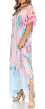 Sakkas Vicky Women's Casual Long Print Short Sleeve Petite Beach Maxi Caftan Dress - Buy One Get One Free dresses La Vie Bien Sakkas Vicky Women's Casual Long Print Short Sleeve Petite Beach Maxi Caftan Dress - Buy One Get One Free