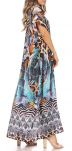 Sakkas Vicky Women's Casual Long Print Short Sleeve Petite Beach Maxi Caftan Dress - Buy One Get One Free dresses La Vie Bien Sakkas Vicky Women's Casual Long Print Short Sleeve Petite Beach Maxi Caftan Dress - Buy One Get One Free