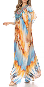 Sakkas Vicky Women's Casual Long Print Short Sleeve Petite Beach Maxi Caftan Dress - Buy One Get One Free dresses La Vie Bien Sakkas Vicky Women's Casual Long Print Short Sleeve Petite Beach Maxi Caftan Dress - Buy One Get One Free