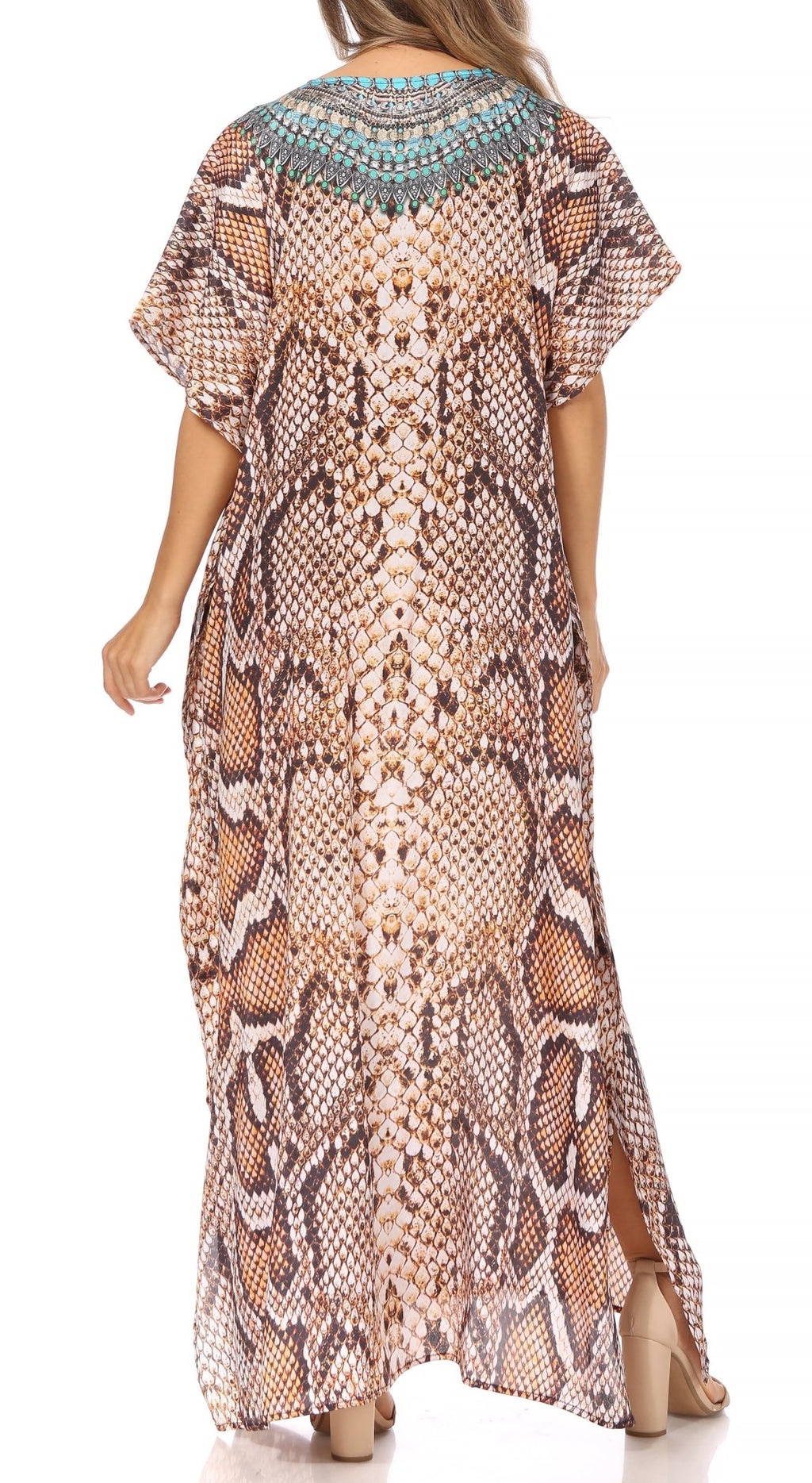 Sakkas Vicky Women's Casual Long Print Short Sleeve Petite Beach Maxi Caftan Dress - Buy One Get One Free dresses La Vie Bien Sakkas Vicky Women's Casual Long Print Short Sleeve Petite Beach Maxi Caftan Dress - Buy One Get One Free