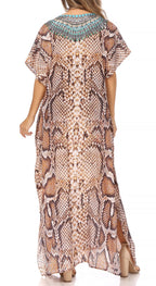 Sakkas Vicky Women's Casual Long Print Short Sleeve Petite Beach Maxi Caftan Dress - Buy One Get One Free dresses La Vie Bien Sakkas Vicky Women's Casual Long Print Short Sleeve Petite Beach Maxi Caftan Dress - Buy One Get One Free
