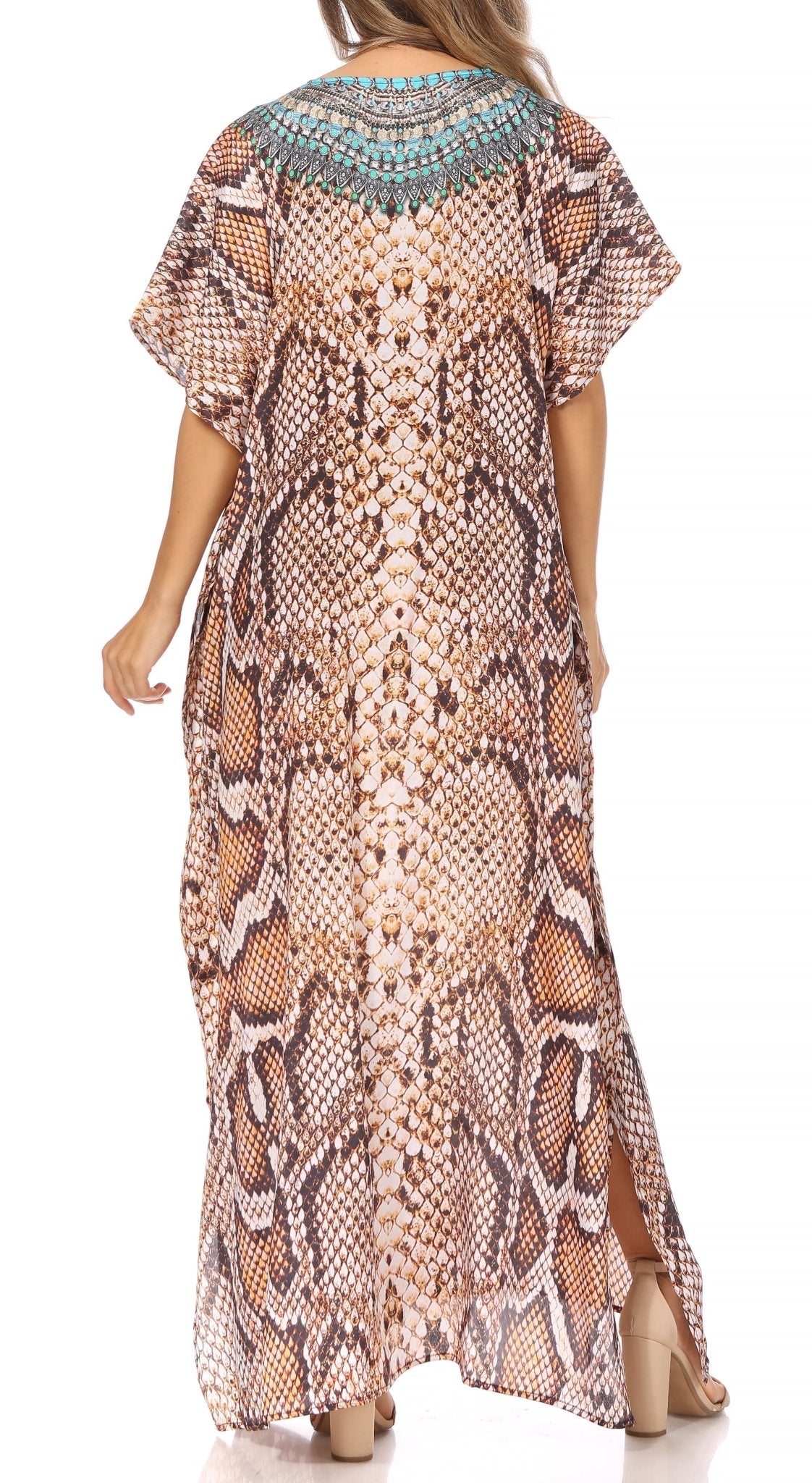 Sakkas Vicky Women's Casual Long Print Short Sleeve Petite Beach Maxi Caftan Dress - Buy One Get One Free dresses La Vie Bien Sakkas Vicky Women's Casual Long Print Short Sleeve Petite Beach Maxi Caftan Dress - Buy One Get One Free