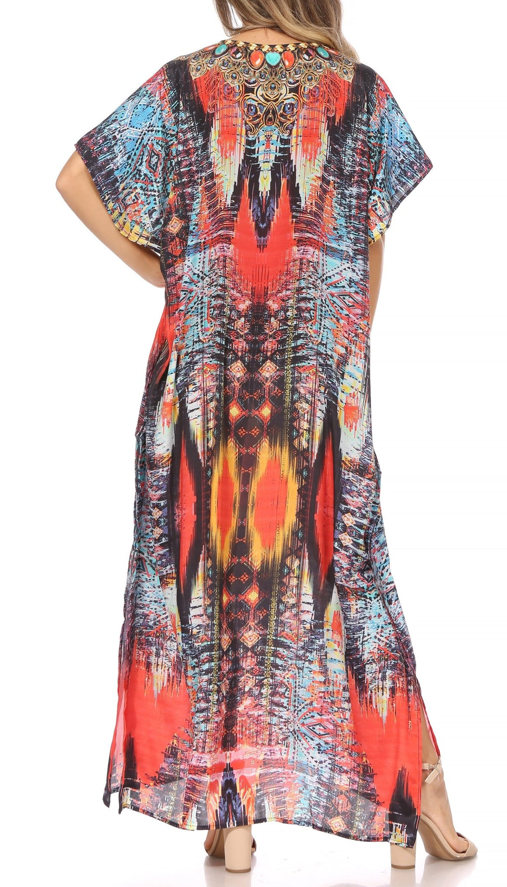 Sakkas Vicky Women's Casual Long Print Short Sleeve Petite Beach Maxi Caftan Dress - Buy One Get One Free dresses La Vie Bien Sakkas Vicky Women's Casual Long Print Short Sleeve Petite Beach Maxi Caftan Dress - Buy One Get One Free