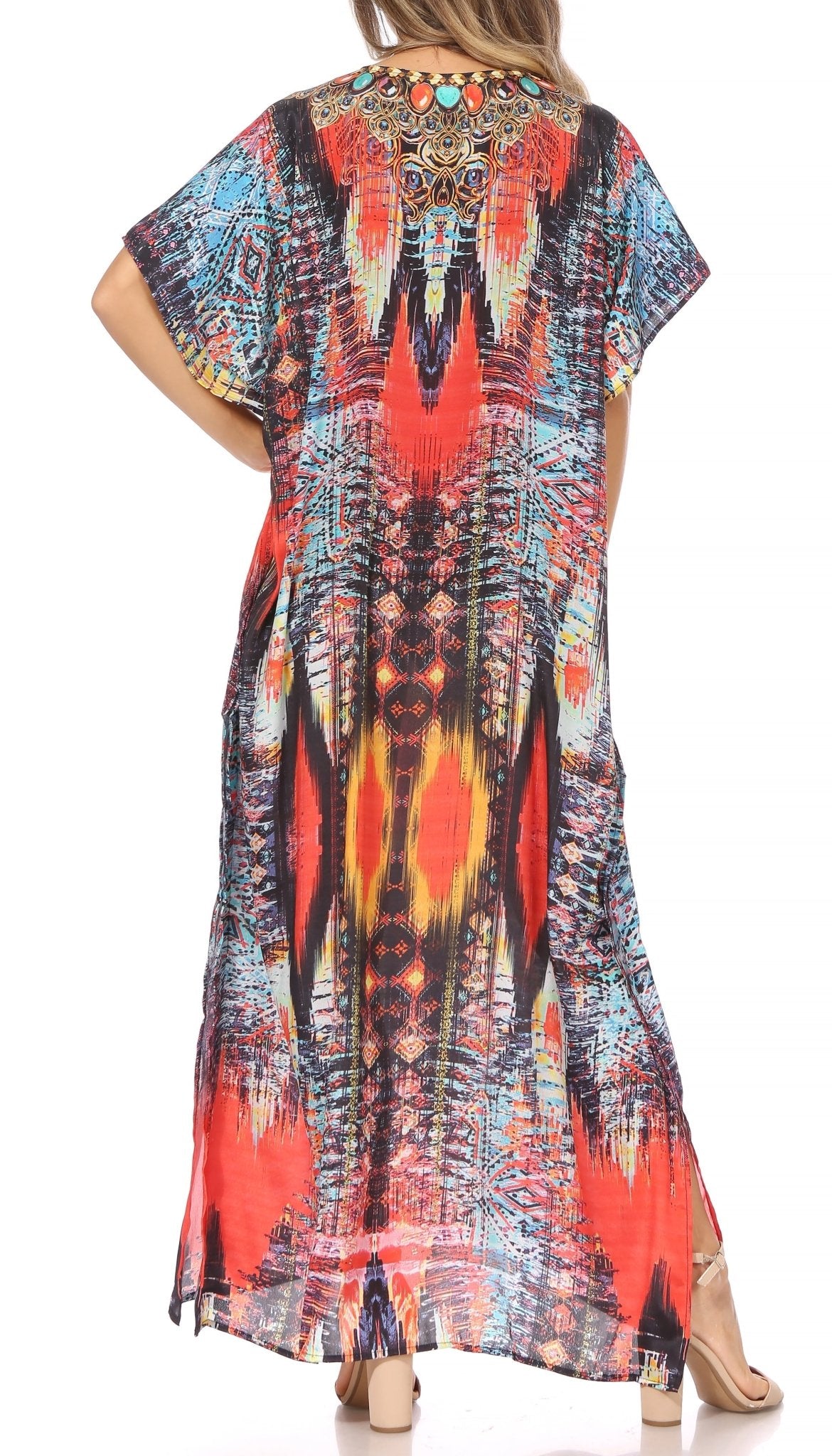 Sakkas Vicky Women's Casual Long Print Short Sleeve Petite Beach Maxi Caftan Dress - Buy One Get One Free dresses La Vie Bien Sakkas Vicky Women's Casual Long Print Short Sleeve Petite Beach Maxi Caftan Dress - Buy One Get One Free