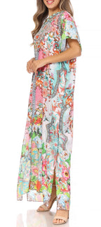 Sakkas Vicky Women's Casual Long Print Short Sleeve Petite Beach Maxi Caftan Dress - Buy One Get One Free dresses La Vie Bien Sakkas Vicky Women's Casual Long Print Short Sleeve Petite Beach Maxi Caftan Dress - Buy One Get One Free