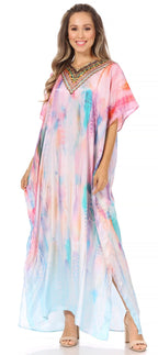 Sakkas Vicky Women's Casual Long Print Short Sleeve Petite Beach Maxi Caftan Dress - Buy One Get One Free dresses La Vie Bien Sakkas Vicky Women's Casual Long Print Short Sleeve Petite Beach Maxi Caftan Dress - Buy One Get One Free