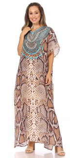Sakkas Vicky Women's Casual Long Print Short Sleeve Petite Beach Maxi Caftan Dress - Buy One Get One Free dresses La Vie Bien Sakkas Vicky Women's Casual Long Print Short Sleeve Petite Beach Maxi Caftan Dress - Buy One Get One Free