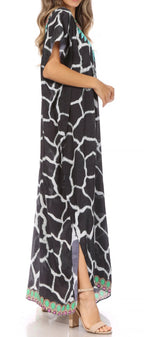 Sakkas Vicky Women's Casual Long Print Short Sleeve Petite Beach Maxi Caftan Dress - Buy One Get One Free dresses La Vie Bien Sakkas Vicky Women's Casual Long Print Short Sleeve Petite Beach Maxi Caftan Dress - Buy One Get One Free