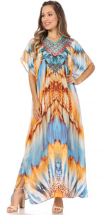 Sakkas Vicky Women's Casual Long Print Short Sleeve Petite Beach Maxi Caftan Dress - Buy One Get One Free dresses La Vie Bien Sakkas Vicky Women's Casual Long Print Short Sleeve Petite Beach Maxi Caftan Dress - Buy One Get One Free