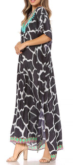 Sakkas Vicky Women's Casual Long Print Short Sleeve Petite Beach Maxi Caftan Dress - Buy One Get One Free dresses La Vie Bien Sakkas Vicky Women's Casual Long Print Short Sleeve Petite Beach Maxi Caftan Dress - Buy One Get One Free