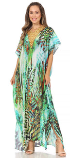 Sakkas Vicky Women's Casual Long Print Short Sleeve Petite Beach Maxi Caftan Dress - Buy One Get One Free dresses La Vie Bien Sakkas Vicky Women's Casual Long Print Short Sleeve Petite Beach Maxi Caftan Dress - Buy One Get One Free