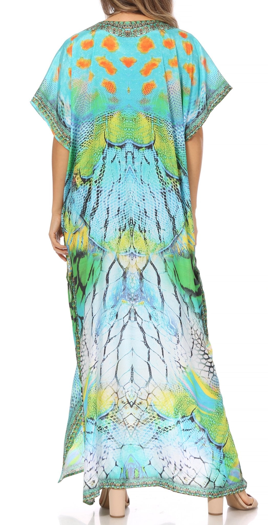 Sakkas Vicky Women's Casual Long Print Short Sleeve Petite Beach Maxi Caftan Dress - Buy One Get One Free dresses La Vie Bien Sakkas Vicky Women's Casual Long Print Short Sleeve Petite Beach Maxi Caftan Dress - Buy One Get One Free
