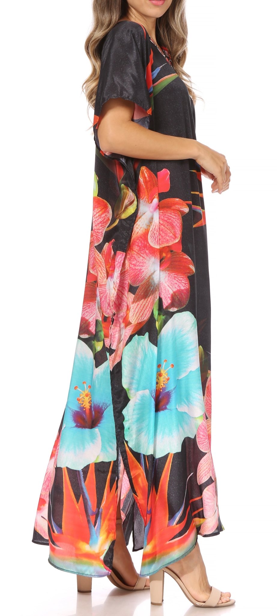 Sakkas Vicky Women's Casual Long Print Short Sleeve Petite Beach Maxi Caftan Dress - Buy One Get One Free dresses La Vie Bien Sakkas Vicky Women's Casual Long Print Short Sleeve Petite Beach Maxi Caftan Dress - Buy One Get One Free