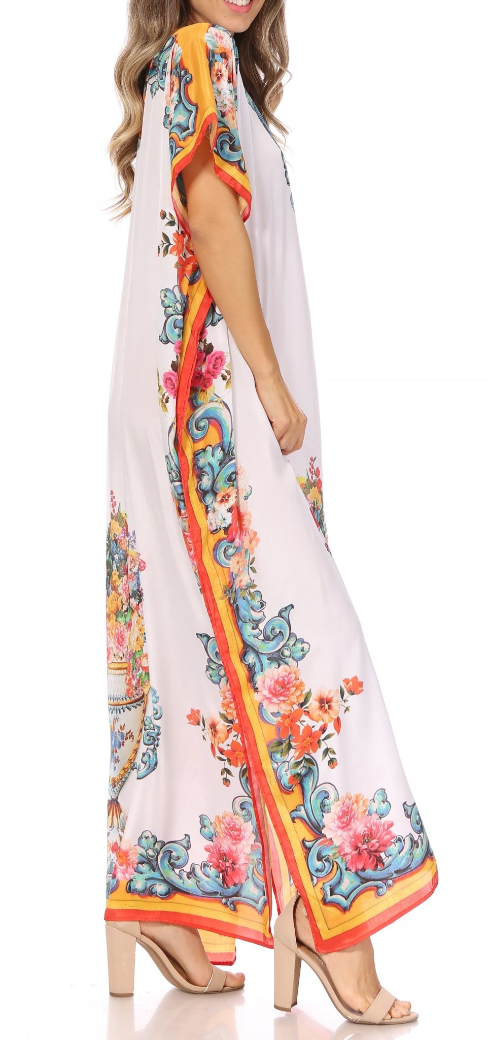 Sakkas Vicky Women's Casual Long Print Short Sleeve Petite Beach Maxi Caftan Dress - Buy One Get One Free dresses La Vie Bien Sakkas Vicky Women's Casual Long Print Short Sleeve Petite Beach Maxi Caftan Dress - Buy One Get One Free