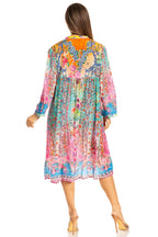 Sakkas Womens 3/4 Puff Sleeves Split Neck Summer Short Flowy Swing Dress/Cover-up dresses La Vie Bien Sakkas Womens 3/4 Puff Sleeves Split Neck Summer Short Flowy Swing Dress/Cover-up