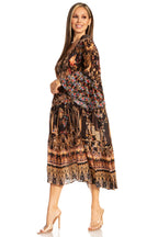 Sakkas Womens 3/4 Ruffled Sleeves Henley Neck Summer Short Flowy Dress/Beachwear dresses La Vie Bien Sakkas Womens 3/4 Ruffled Sleeves Henley Neck Summer Short Flowy Dress/Beachwear