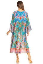 Sakkas Womens 3/4 Ruffled Sleeves Henley Neck Summer Short Flowy Dress/Beachwear dresses La Vie Bien Sakkas Womens 3/4 Ruffled Sleeves Henley Neck Summer Short Flowy Dress/Beachwear