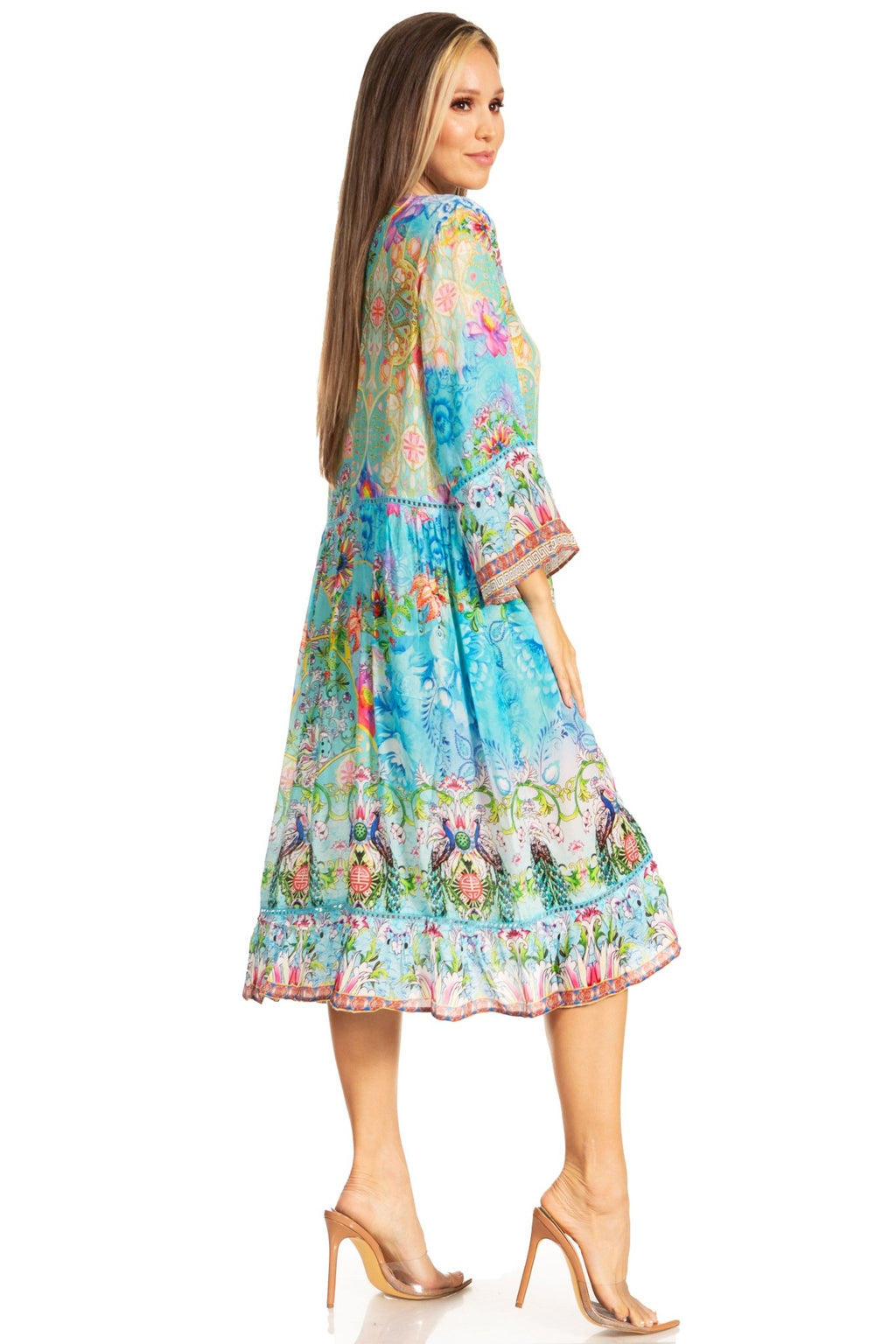 Sakkas Womens 3/4 Sleeves Button Down Spring/Summer Short Shirt Dress/Cover-up dresses La Vie Bien Sakkas Womens 3/4 Sleeves Button Down Spring/Summer Short Shirt Dress/Cover-up