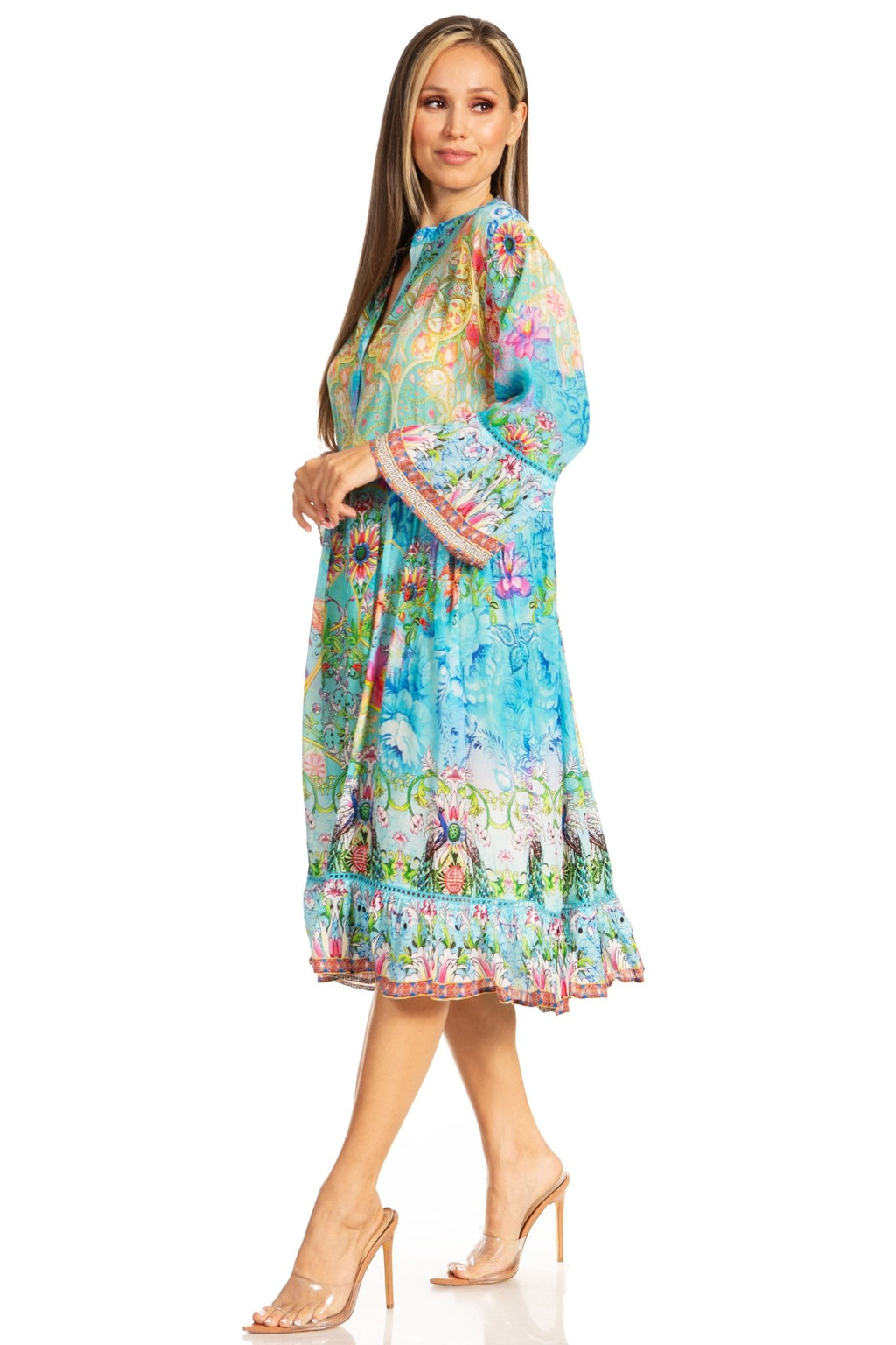 Sakkas Womens 3/4 Sleeves Button Down Spring/Summer Short Shirt Dress/Cover-up dresses La Vie Bien Sakkas Womens 3/4 Sleeves Button Down Spring/Summer Short Shirt Dress/Cover-up