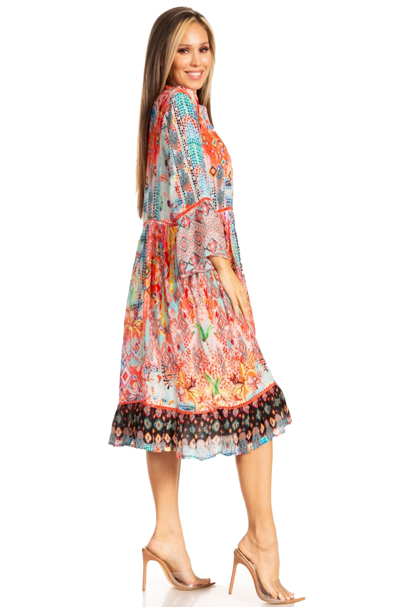 Sakkas Womens 3/4 Sleeves Button Down Spring/Summer Short Shirt Dress/Cover-up dresses La Vie Bien Sakkas Womens 3/4 Sleeves Button Down Spring/Summer Short Shirt Dress/Cover-up
