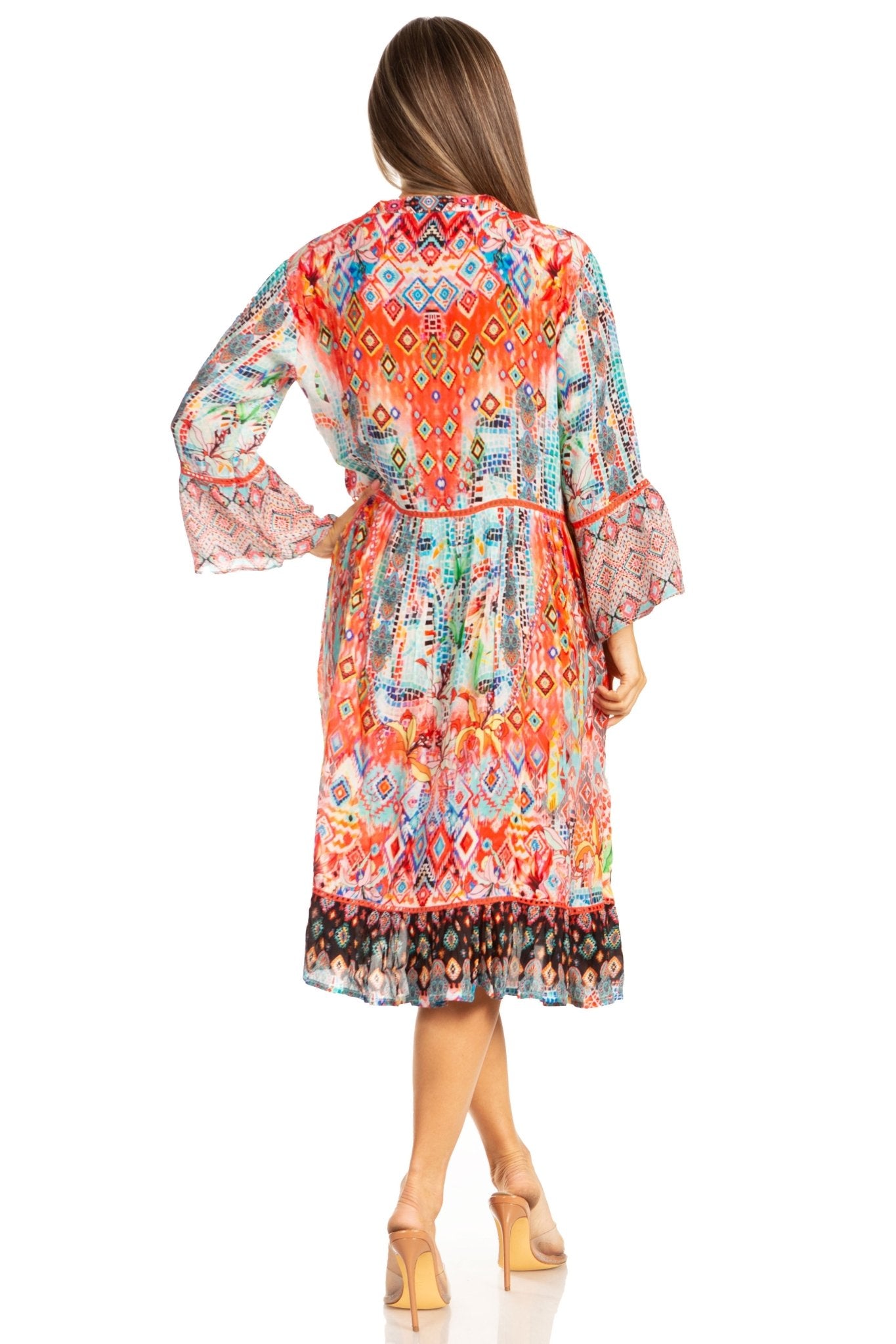 Sakkas Womens 3/4 Sleeves Button Down Spring/Summer Short Shirt Dress/Cover-up dresses La Vie Bien Sakkas Womens 3/4 Sleeves Button Down Spring/Summer Short Shirt Dress/Cover-up