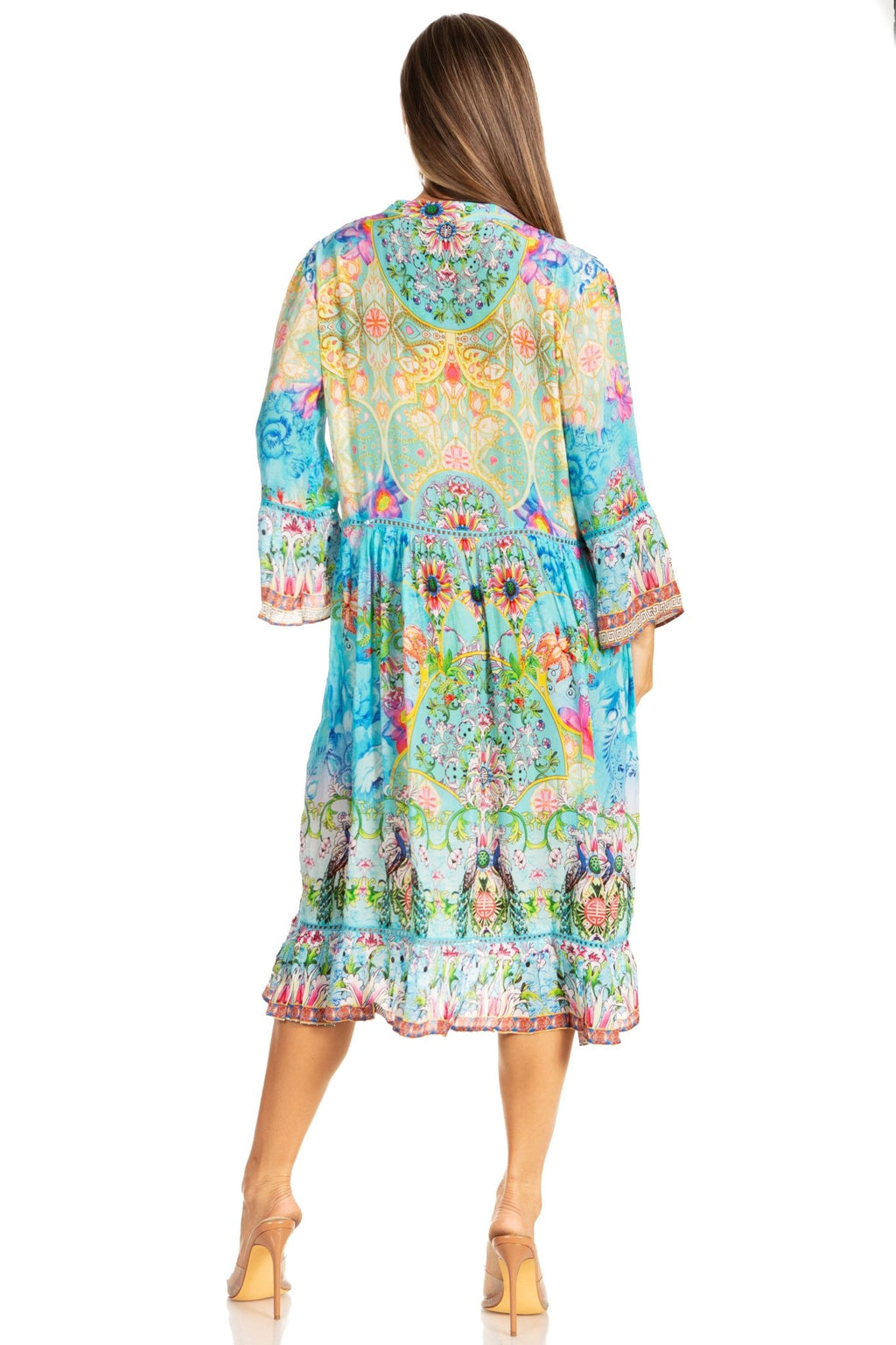 Sakkas Womens 3/4 Sleeves Button Down Spring/Summer Short Shirt Dress/Cover-up dresses La Vie Bien Sakkas Womens 3/4 Sleeves Button Down Spring/Summer Short Shirt Dress/Cover-up