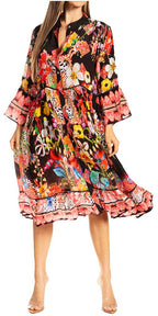 Sakkas Womens 3/4 Sleeves Button Down Spring/Summer Short Shirt Dress/Cover-up dresses La Vie Bien Sakkas Womens 3/4 Sleeves Button Down Spring/Summer Short Shirt Dress/Cover-up