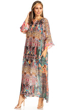 Sakkas Womens Henley Neck Elbow Sleeves Long A-Line Summer dress with pockets dresses La Vie Bien Sakkas Womens Henley Neck Elbow Sleeves Long A-Line Summer dress with pockets