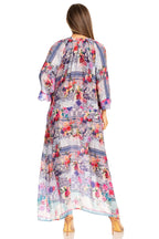 Sakkas Womens Henley Neck Elbow Sleeves Long A-Line Summer dress with pockets dresses La Vie Bien Sakkas Womens Henley Neck Elbow Sleeves Long A-Line Summer dress with pockets