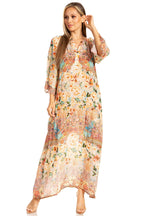 Sakkas Womens Henley Neck Elbow Sleeves Long A-Line Summer dress with pockets dresses La Vie Bien Sakkas Womens Henley Neck Elbow Sleeves Long A-Line Summer dress with pockets