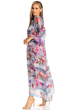 Sakkas Womens Henley Neck Elbow Sleeves Long A-Line Summer dress with pockets dresses La Vie Bien Sakkas Womens Henley Neck Elbow Sleeves Long A-Line Summer dress with pockets