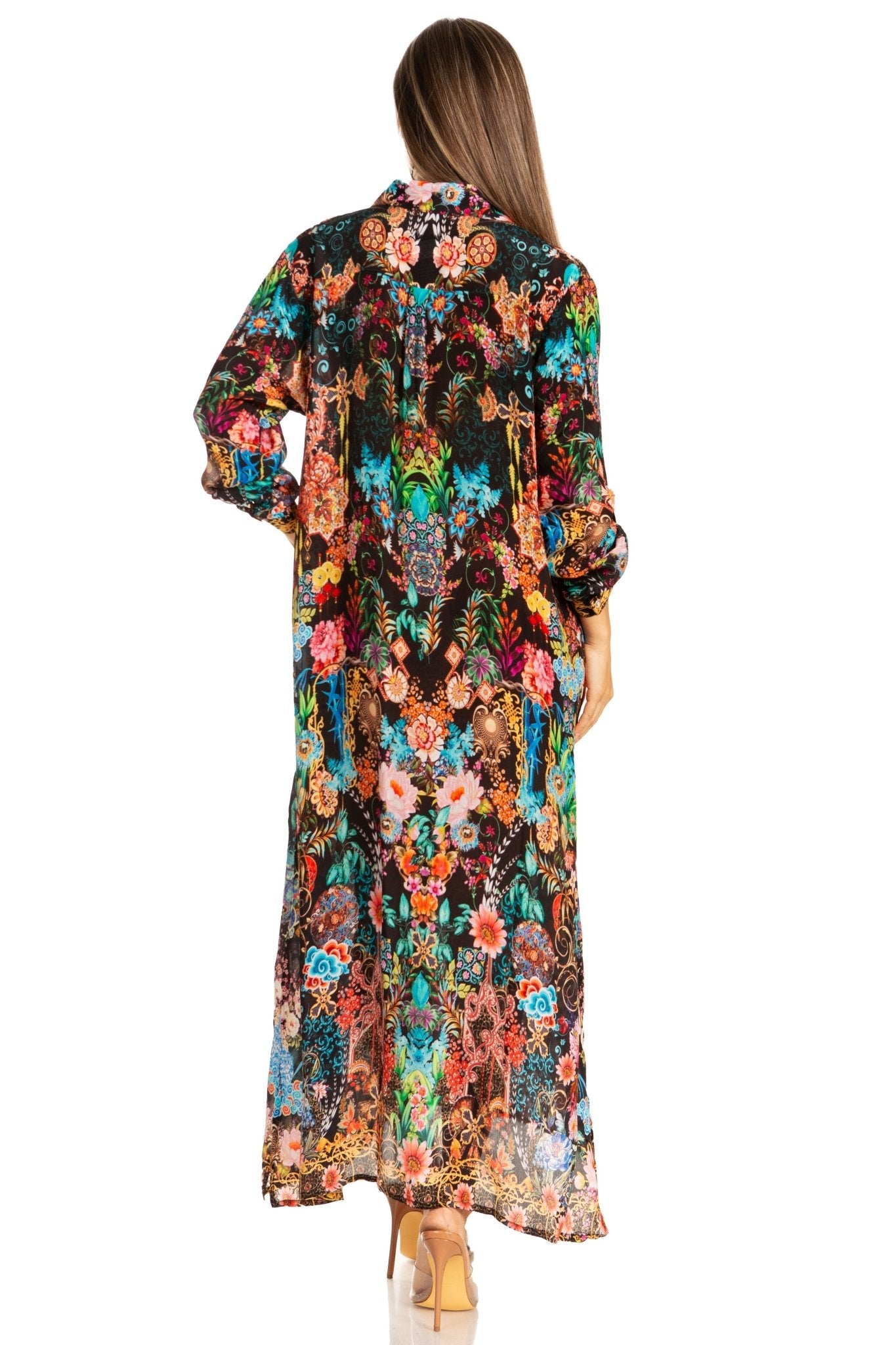 Sakkas Womens Long Sleeves Button Down Spring/Summer Maxi Shirt dress/Beachwear dresses La Vie Bien Sakkas Womens Long Sleeves Button Down Spring/Summer Maxi Shirt dress/Beachwear