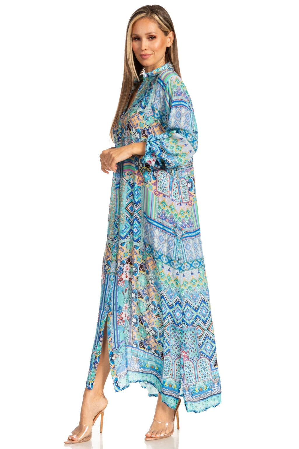Sakkas Womens Long Sleeves Button Down Spring/Summer Maxi Shirt dress/Beachwear dresses La Vie Bien Sakkas Womens Long Sleeves Button Down Spring/Summer Maxi Shirt dress/Beachwear