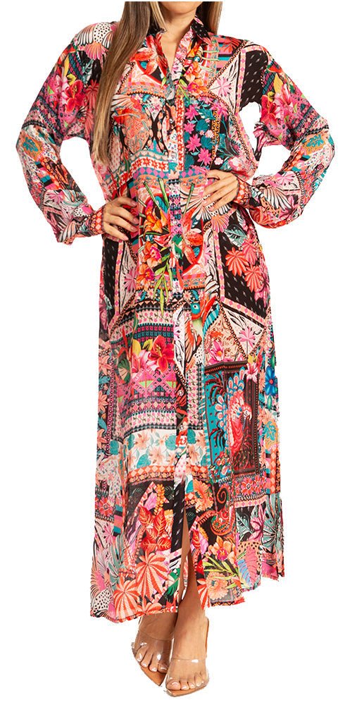 Sakkas Womens Long Sleeves Button Down Spring/Summer Maxi Shirt dress/Beachwear dresses La Vie Bien Sakkas Womens Long Sleeves Button Down Spring/Summer Maxi Shirt dress/Beachwear