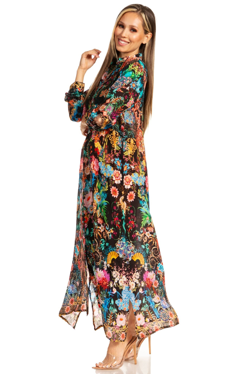 Sakkas Womens Long Sleeves Button Down Spring/Summer Maxi Shirt dress/Beachwear dresses La Vie Bien Sakkas Womens Long Sleeves Button Down Spring/Summer Maxi Shirt dress/Beachwear