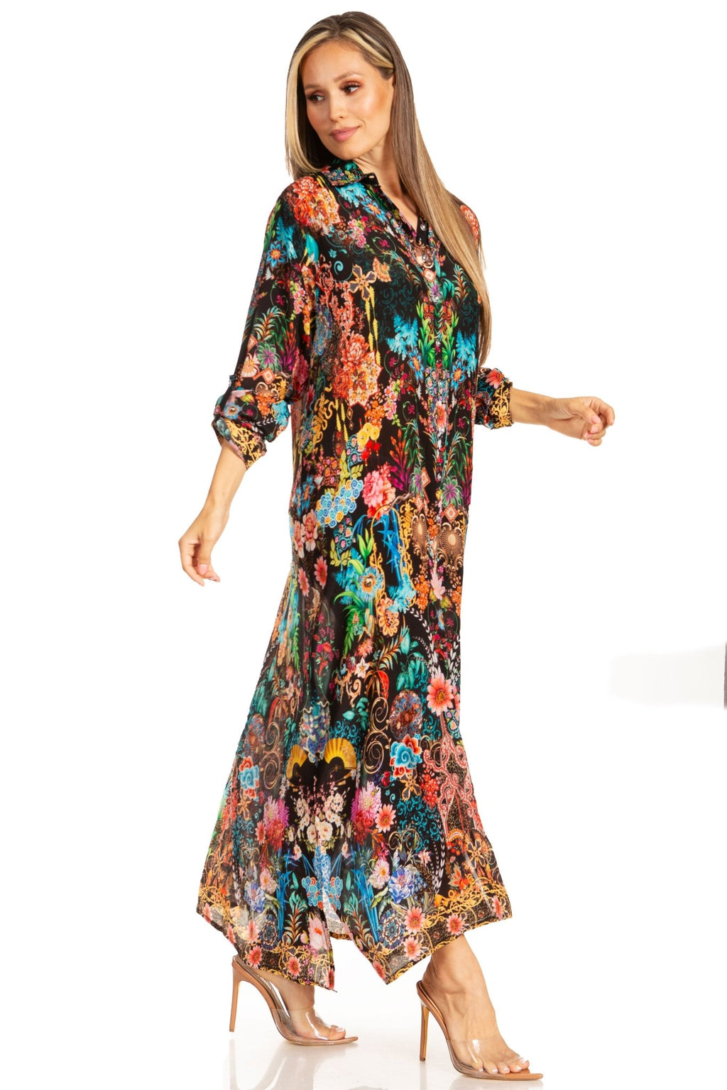 Sakkas Womens Long Sleeves Button Down Spring/Summer Maxi Shirt dress/Beachwear dresses La Vie Bien Sakkas Womens Long Sleeves Button Down Spring/Summer Maxi Shirt dress/Beachwear