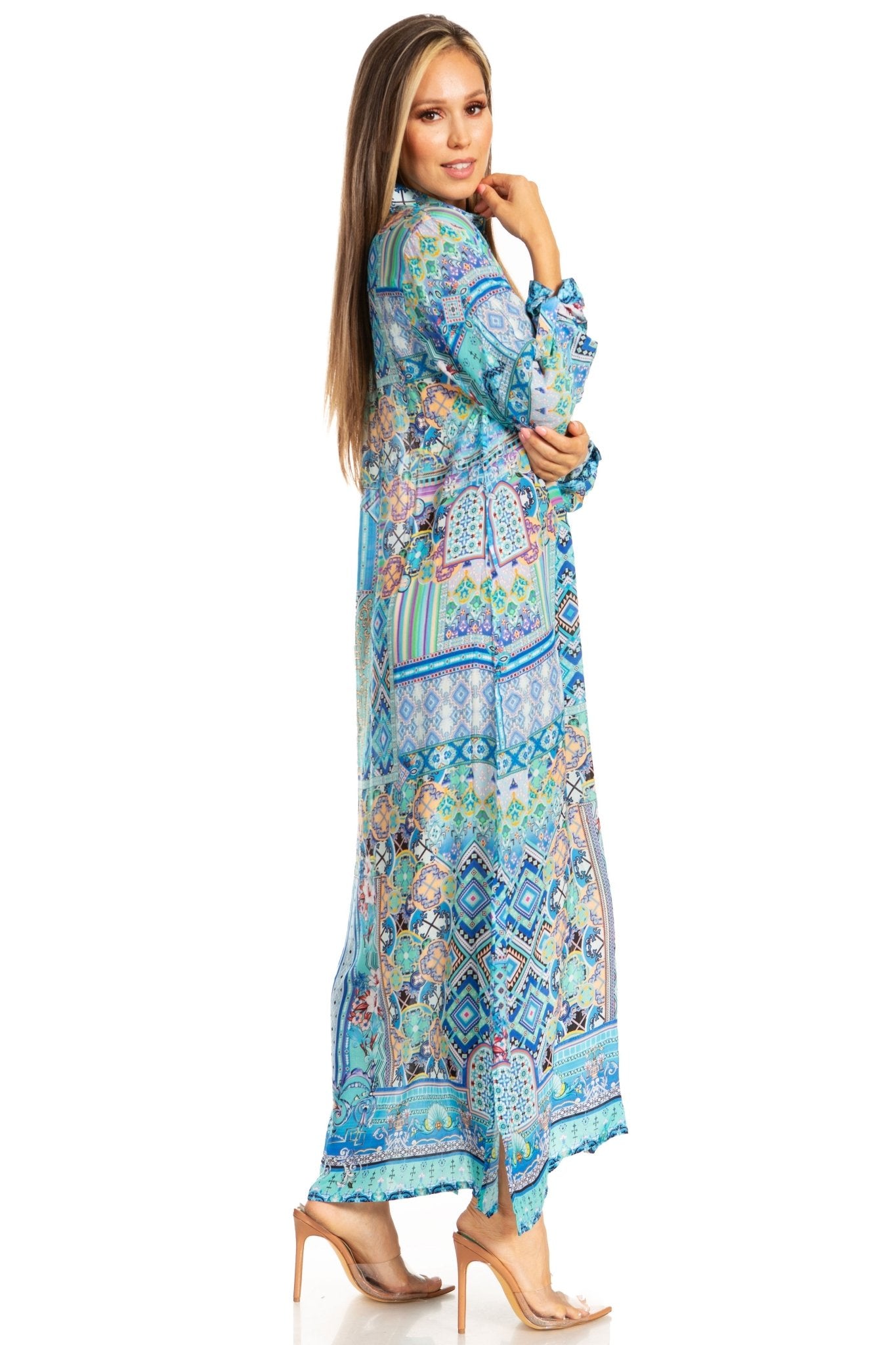 Sakkas Womens Long Sleeves Button Down Spring/Summer Maxi Shirt dress/Beachwear dresses La Vie Bien Sakkas Womens Long Sleeves Button Down Spring/Summer Maxi Shirt dress/Beachwear