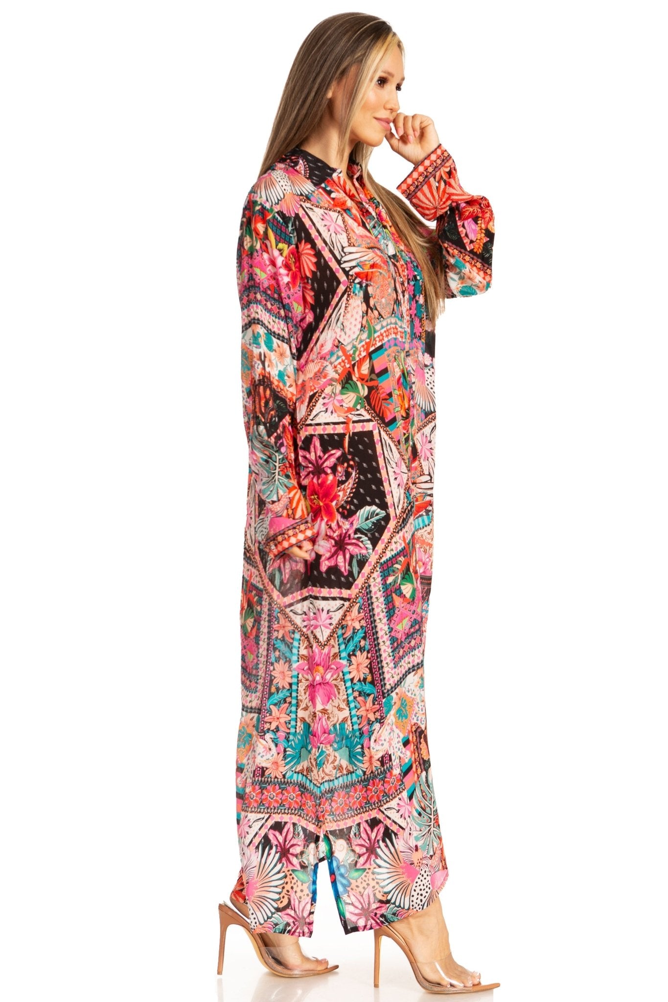 Sakkas Womens Long Sleeves Button Down Spring/Summer Maxi Shirt dress/Beachwear dresses La Vie Bien Sakkas Womens Long Sleeves Button Down Spring/Summer Maxi Shirt dress/Beachwear