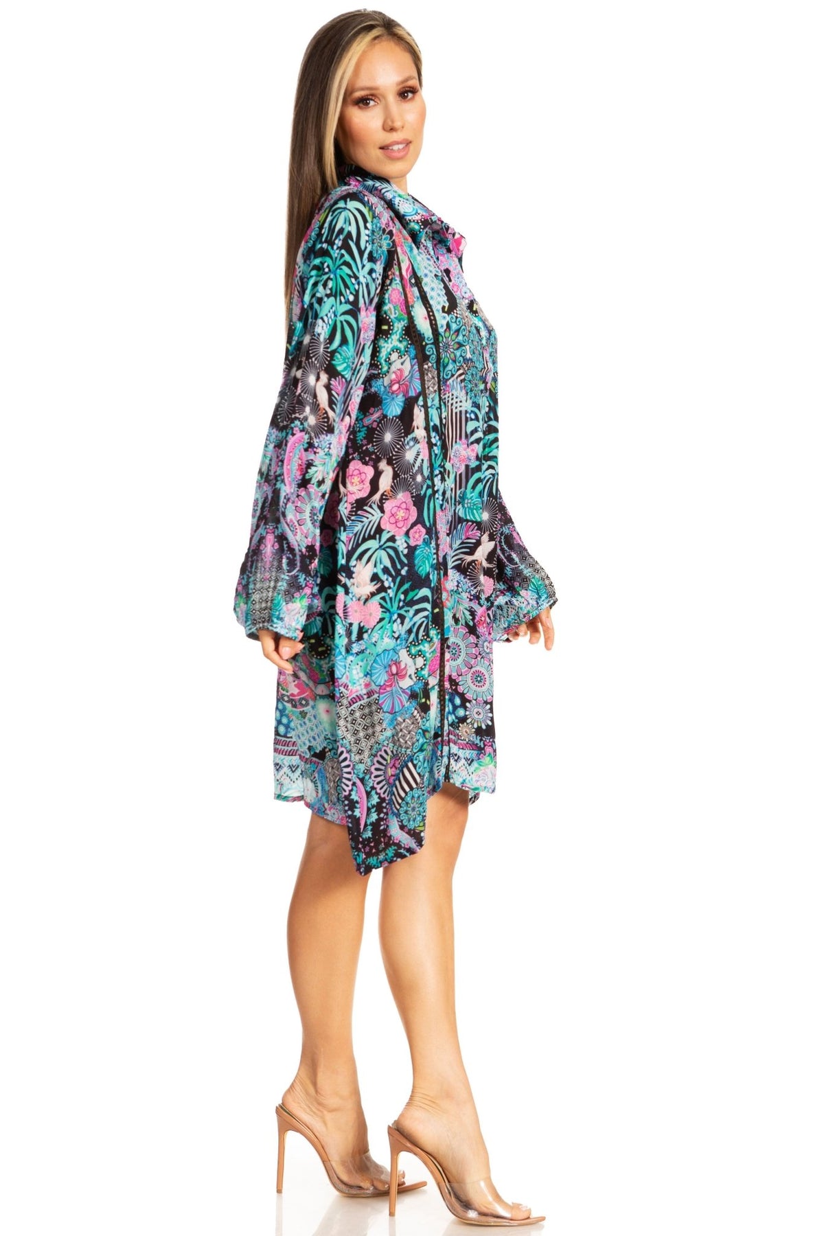 Sakkas Womens Long Sleeves Collared Neck Spring/Summer Short Shirt Dress/Cover-up dresses La Vie Bien Sakkas Womens Long Sleeves Collared Neck Spring/Summer Short Shirt Dress/Cover-up