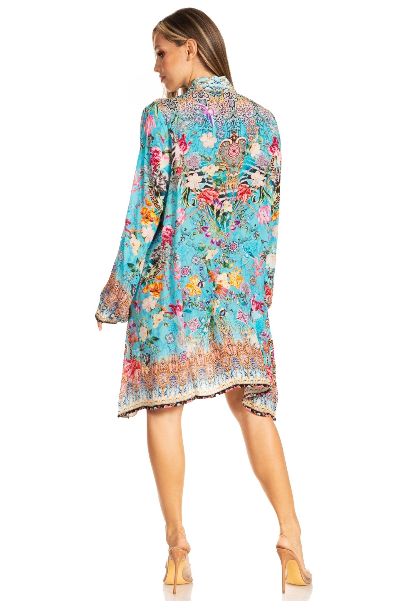 Sakkas Womens Long Sleeves Collared Neck Spring/Summer Short Shirt Dress/Cover-up dresses La Vie Bien Sakkas Womens Long Sleeves Collared Neck Spring/Summer Short Shirt Dress/Cover-up