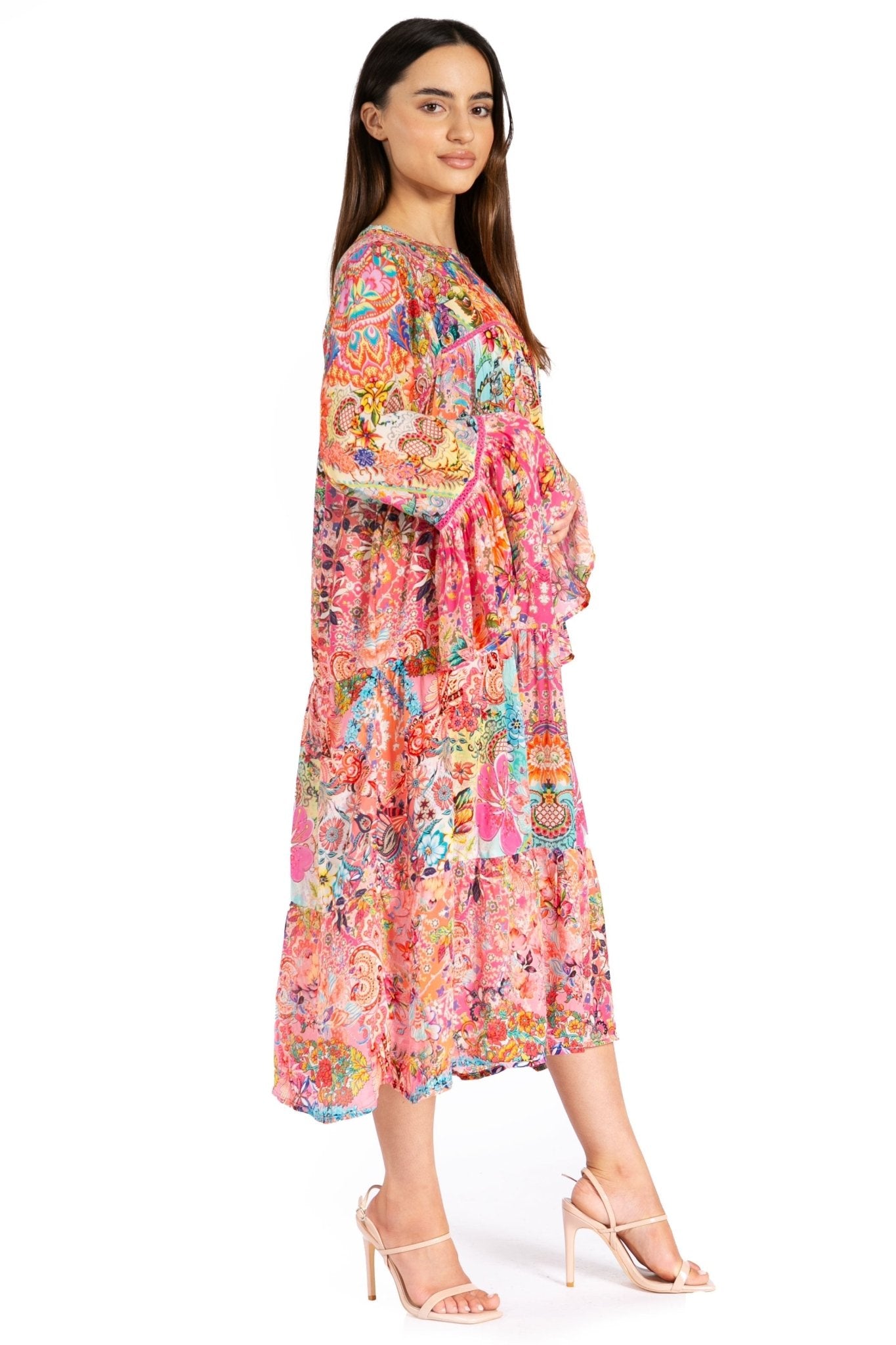 Sakkas Womens Ruffled Sleeves Scoop Neck Summer Short Tiered Dress/Loungewear dresses La Vie Bien Sakkas Womens Ruffled Sleeves Scoop Neck Summer Short Tiered Dress/Loungewear