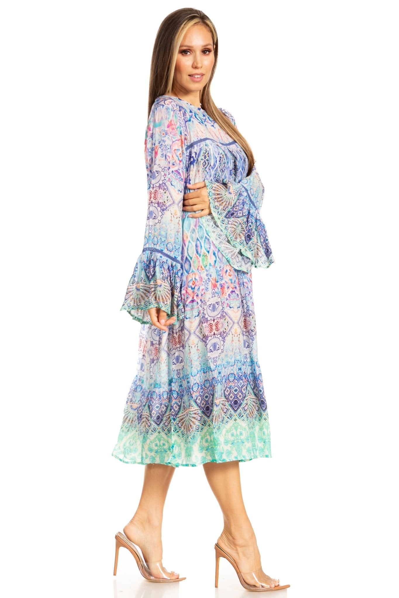 Sakkas Womens Ruffled Sleeves Scoop Neck Summer Short Tiered Dress/Loungewear dresses La Vie Bien Sakkas Womens Ruffled Sleeves Scoop Neck Summer Short Tiered Dress/Loungewear