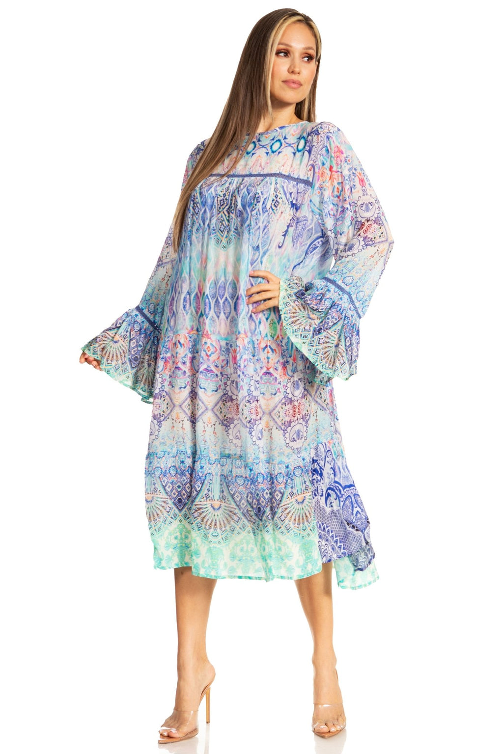 Sakkas Womens Ruffled Sleeves Scoop Neck Summer Short Tiered Dress/Loungewear dresses La Vie Bien Sakkas Womens Ruffled Sleeves Scoop Neck Summer Short Tiered Dress/Loungewear