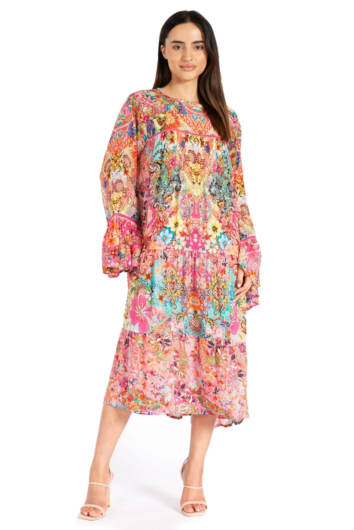Sakkas Womens Ruffled Sleeves Scoop Neck Summer Short Tiered Dress/Loungewear dresses La Vie Bien Sakkas Womens Ruffled Sleeves Scoop Neck Summer Short Tiered Dress/Loungewear